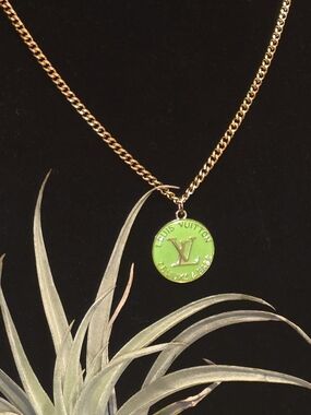 One-of-a-Kind Upcycled Louis Vuitton Green Enamel Medallion Necklace ✨